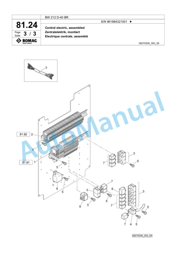Bomag BW 212 D-40 BR Single Drum Wheel Drive Vibratory Roller Spare Parts Catalogue 00826607-2