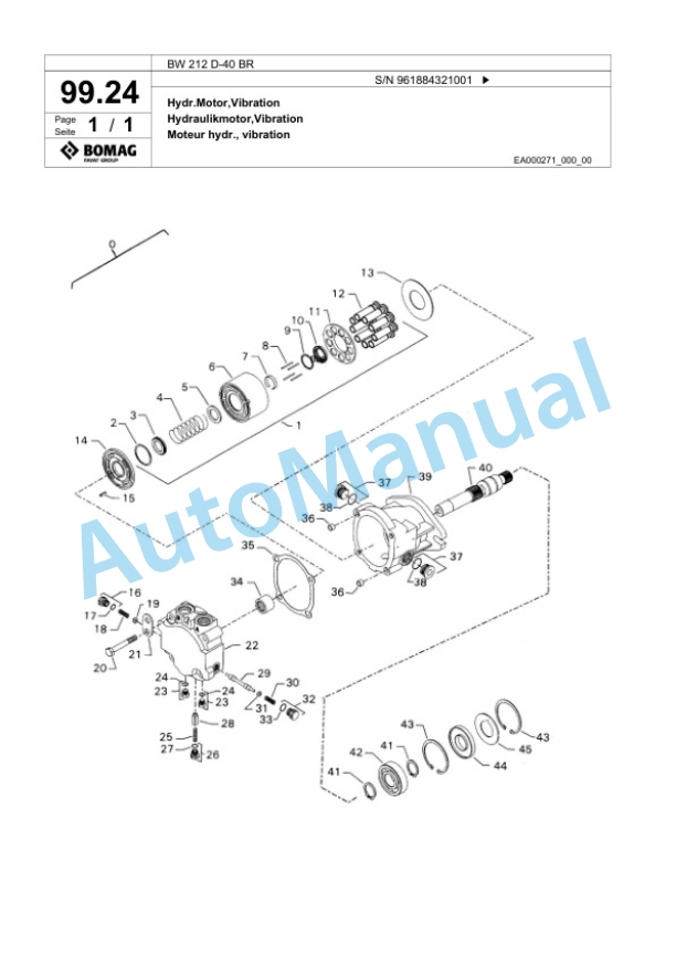 Bomag BW 212 D-40 BR Single Drum Wheel Drive Vibratory Roller Spare Parts Catalogue 00826607-3