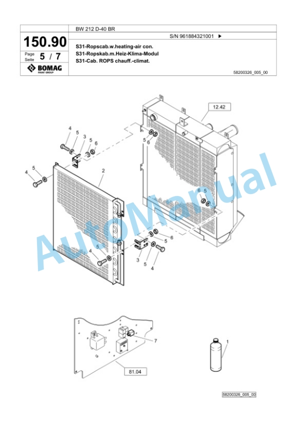 Bomag BW 212 D-40 BR Single Drum Wheel Drive Vibratory Roller Spare Parts Catalogue 00826607-5