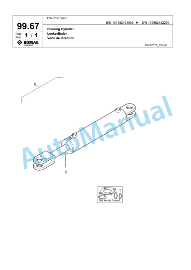 Bomag BW 212 D-40 Single Drum Wheel Drive Vibratory Roller Spare Parts Catalogue 00817943-2