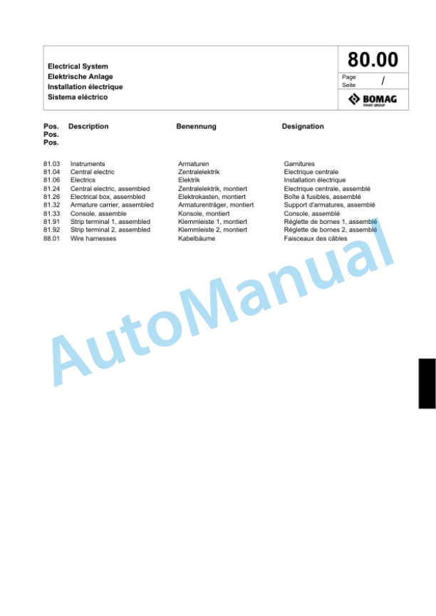 Bomag BW 212 D-40 Single Drum Wheel Drive Vibratory Roller Spare Parts Catalogue 00818587-4