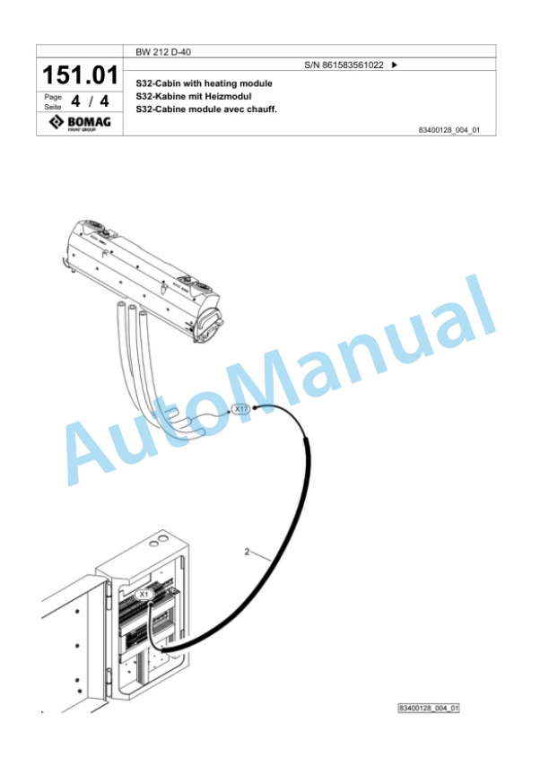 Bomag BW 212 D-40 Single Drum Wheel Drive Vibratory Roller Spare Parts Catalogue 00824279-4