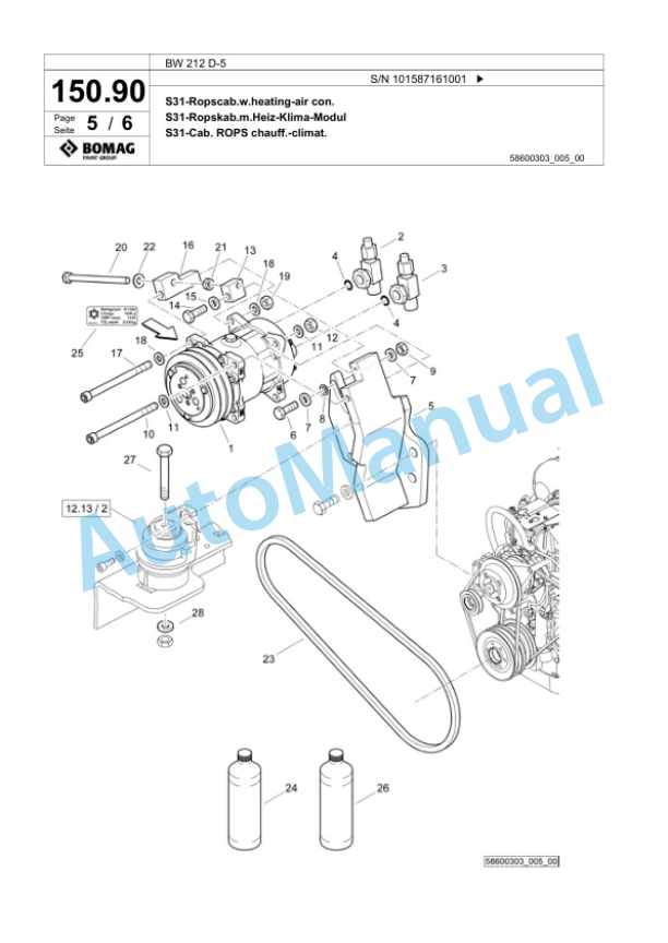 Bomag BW 212 D-5 Single Drum Wheel Drive Vibratory Roller Spare Parts Catalogue 00826065-4