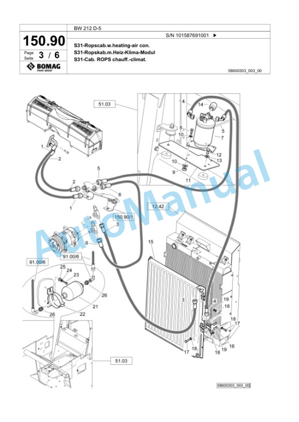 Bomag BW 212 D-5 Single Drum Wheel Drive Vibratory Roller Spare Parts Catalogue 00826565-4