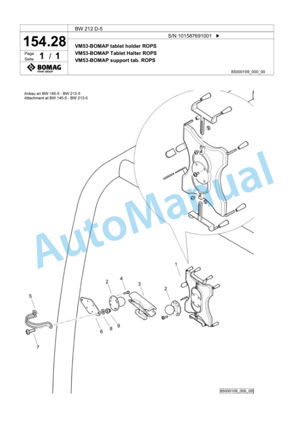 Bomag BW 212 D-5 Single Drum Wheel Drive Vibratory Roller Spare Parts Catalogue 00826565-5