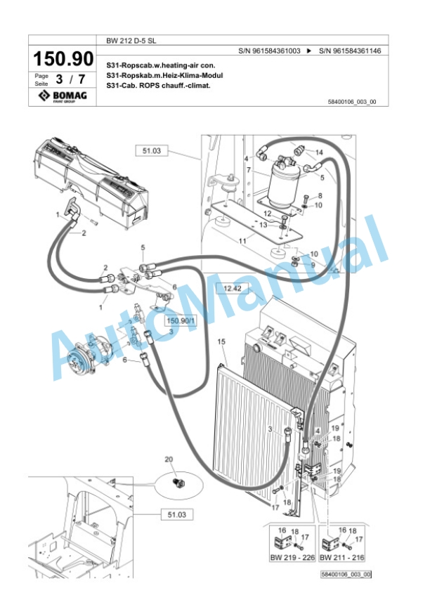 Bomag BW 212 D-5 SL Single Drum Wheel Drive Vibratory Roller Spare Parts Catalogue 00826707-4