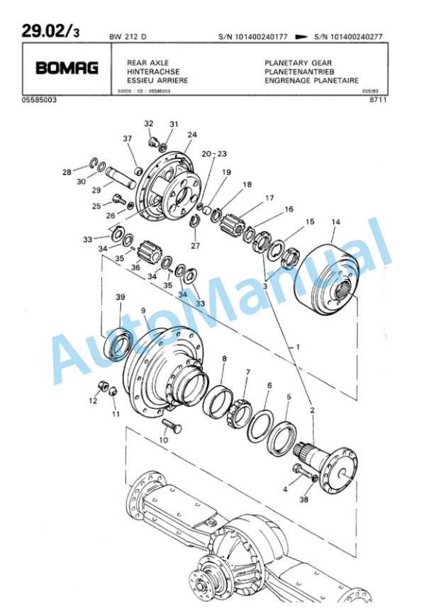 Bomag BW 212 D Single Drum Wheel Drive Vibratory Roller Spare Parts Catalogue 00810135-2