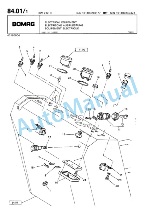 Bomag BW 212 D Single Drum Wheel Drive Vibratory Roller Spare Parts Catalogue 00810135-3