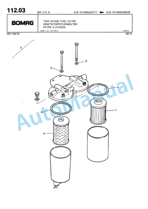 Bomag BW 212 D Single Drum Wheel Drive Vibratory Roller Spare Parts Catalogue 00810135-5