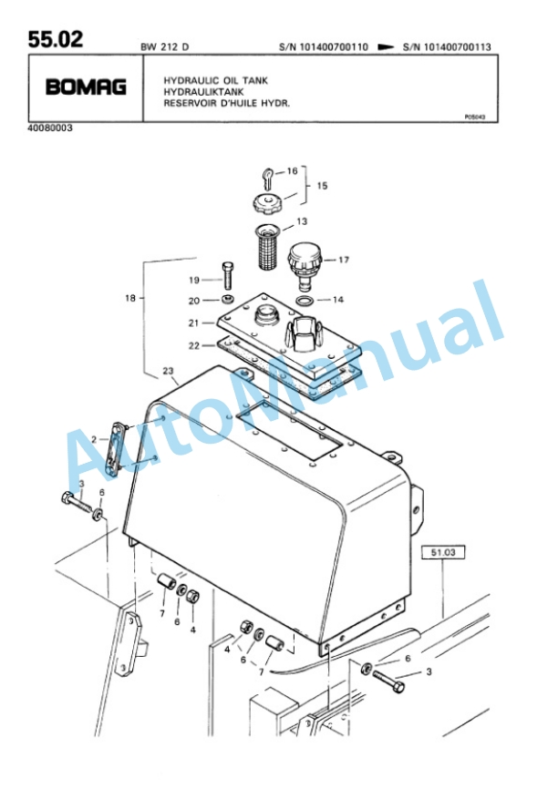 Bomag BW 212 D Single Drum Wheel Drive Vibratory Roller Spare Parts Catalogue 00814211-3