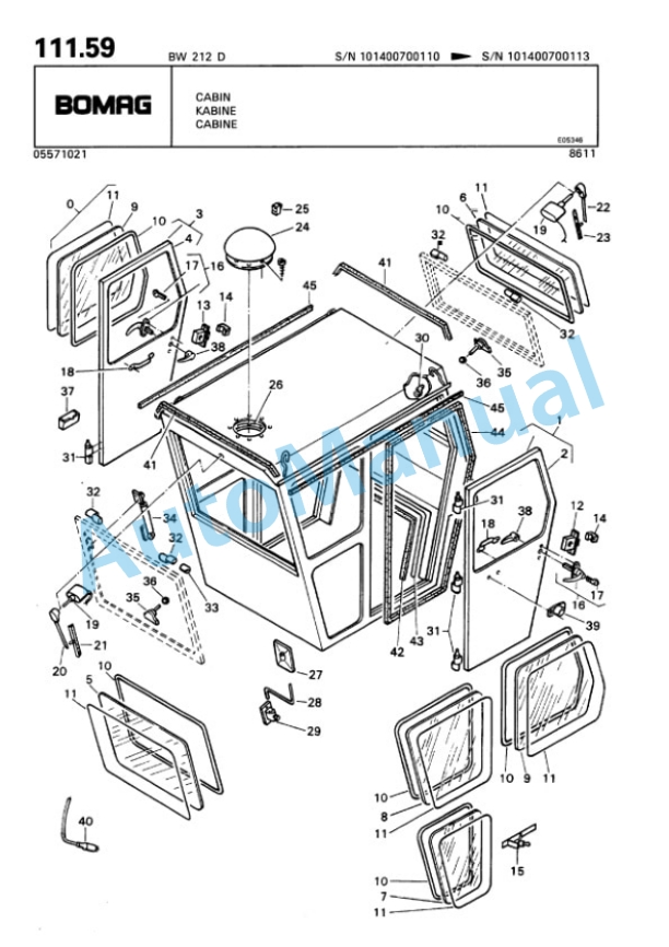 Bomag BW 212 D Single Drum Wheel Drive Vibratory Roller Spare Parts Catalogue 00814211-5