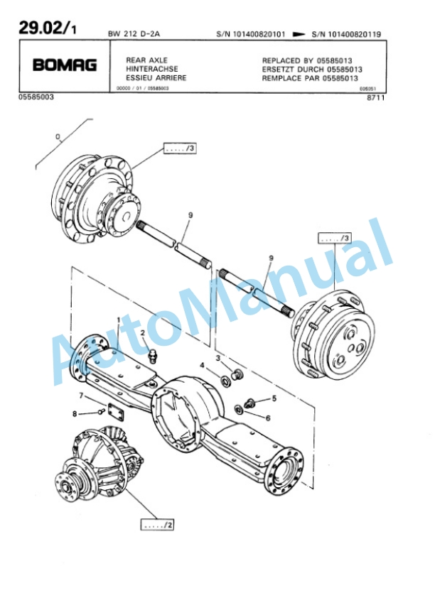 Bomag BW 212 D2 Ampl Single Drum Wheel Drive Vibratory Roller Spare Parts Catalogue 00810064-2