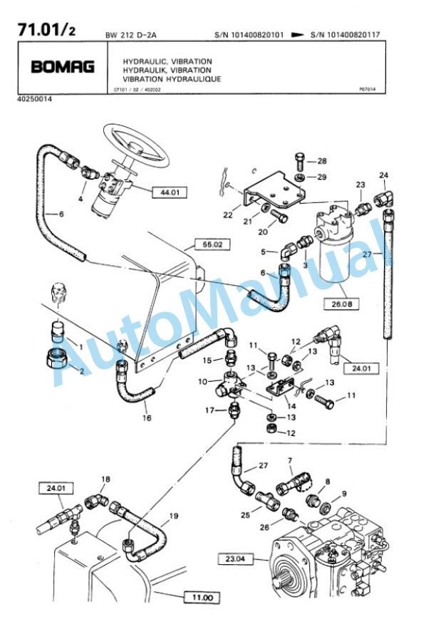 Bomag BW 212 D2 Ampl Single Drum Wheel Drive Vibratory Roller Spare Parts Catalogue 00810064-3