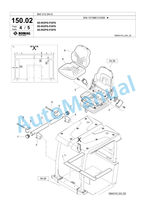 Bomag BW 212 DH-5 Single Drum Wheel Drive Vibratory Roller Spare Parts Catalogue 00824727-4
