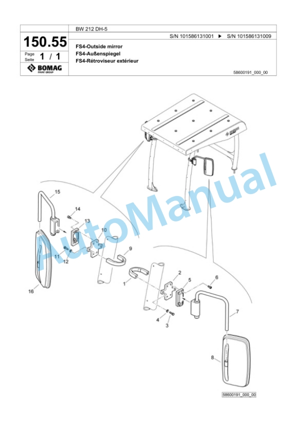 Bomag BW 212 DH-5 Single Drum Wheel Drive Vibratory Roller Spare Parts Catalogue 00824727-5