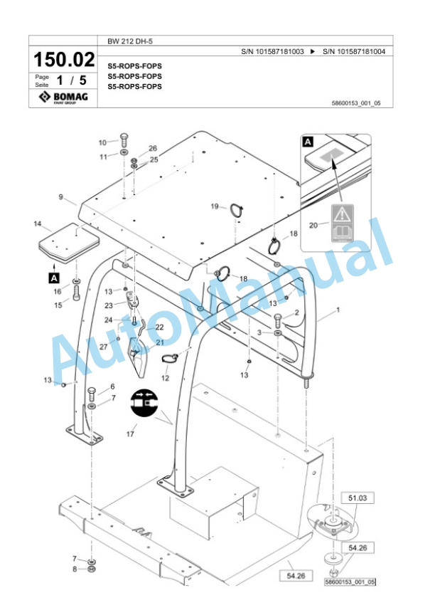 Bomag BW 212 DH-5 Single Drum Wheel Drive Vibratory Roller Spare Parts Catalogue 00826069-3