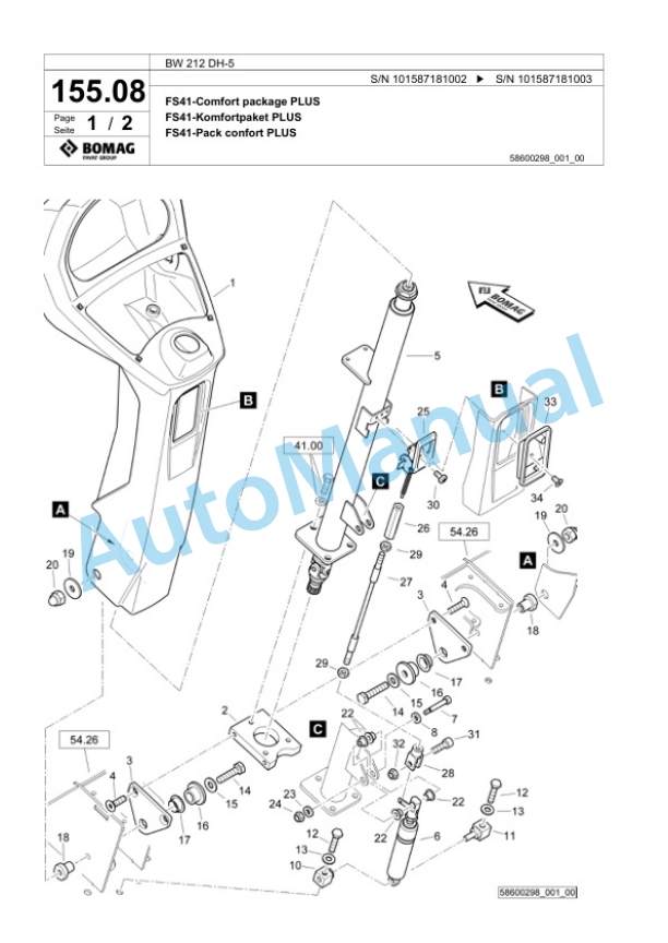 Bomag BW 212 DH-5 Single Drum Wheel Drive Vibratory Roller Spare Parts Catalogue 00826069-5