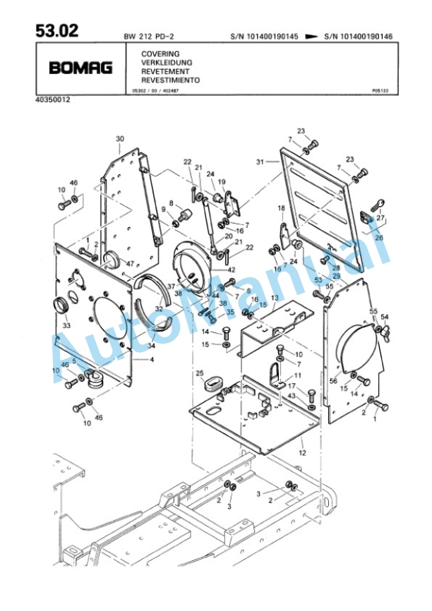 Bomag BW 212 PD-2 Single Drum Wheel Drive Vibratory Roller Spare Parts Catalogue 00811619-3