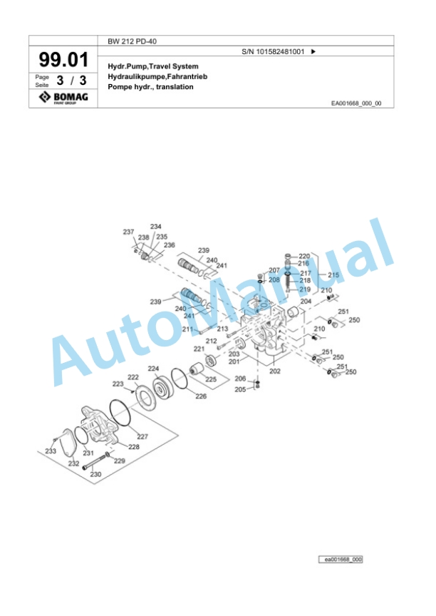 Bomag BW 212 PD-40 Single Drum Wheel Drive Vibratory Roller Spare Parts Catalogue 00818061-2