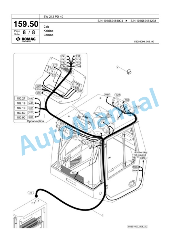 Bomag BW 212 PD-40 Single Drum Wheel Drive Vibratory Roller Spare Parts Catalogue 00818061-4