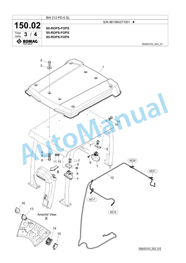Bomag BW 212 PD-5 SL Single Drum Wheel Drive Vibratory Roller Spare Parts Catalogue 00826709-4