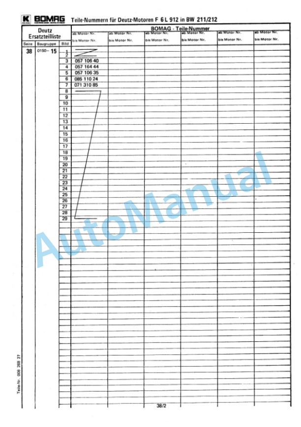 Bomag BW 212 Single Drum Vibratory Roller Spare Parts Catalogue 00814222-2