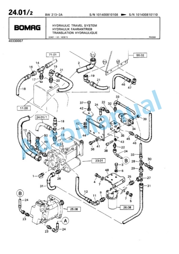 Bomag BW 213 2 Ampl Single Drum Wheel Drive Vibratory Roller Spare Parts Catalogue 00810057-2