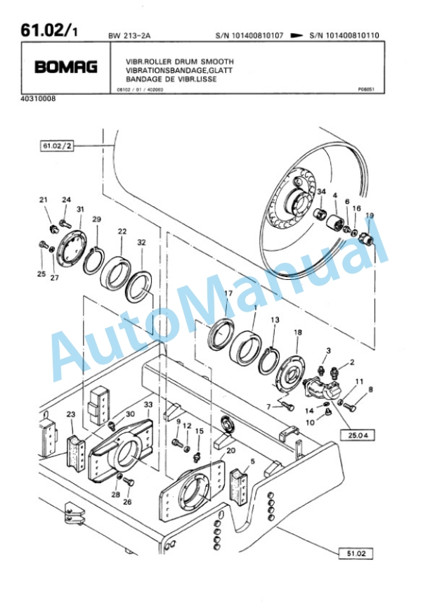 Bomag BW 213 2 Ampl Single Drum Wheel Drive Vibratory Roller Spare Parts Catalogue 00810057-4
