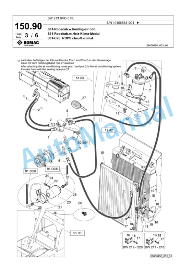 Bomag BW 213 BVC-5 PL Single Drum Wheel Drive Vibratory Roller Spare Parts Catalogue 00827273-4