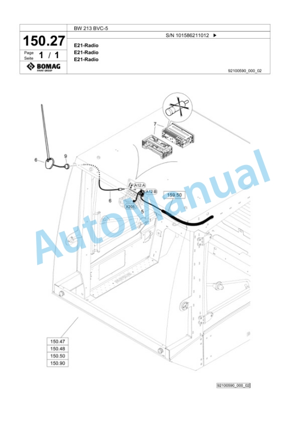 Bomag BW 213 BVC-5 Single Drum Wheel Drive Vibratory Roller Spare Parts Catalogue 00824867-4
