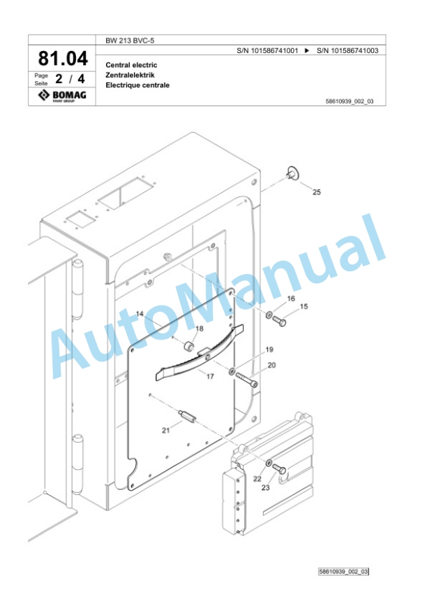 Bomag BW 213 BVC-5 Single Drum Wheel Drive Vibratory Roller Spare Parts Catalogue 00825243-2