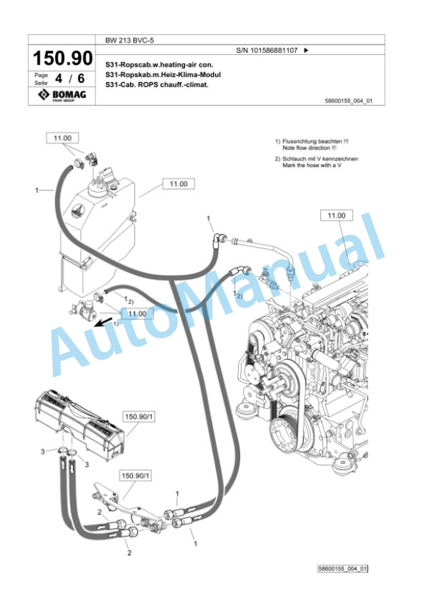 Bomag BW 213 BVC-5 Single Drum Wheel Drive Vibratory Roller Spare Parts Catalogue 00825987-4