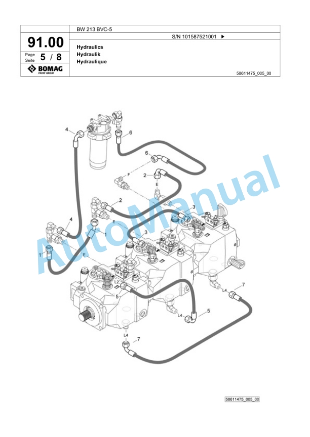 Bomag BW 213 BVC-5 Single Drum Wheel Drive Vibratory Roller Spare Parts Catalogue 00826281-3