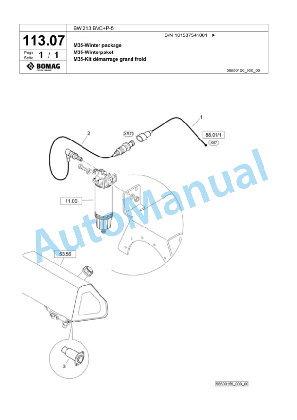 Bomag BW 213 BVC Plus P-5 Single Drum Wheel Drive Vibratory Roller Spare Parts Catalogue 00826285-4