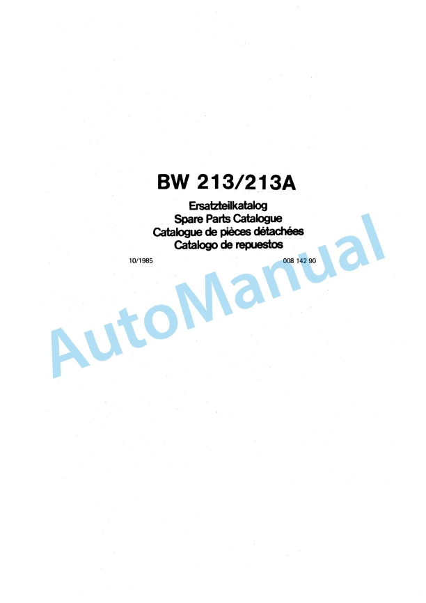 Bomag BW 213, BW 213 A Spare Parts Catalogue 00814290