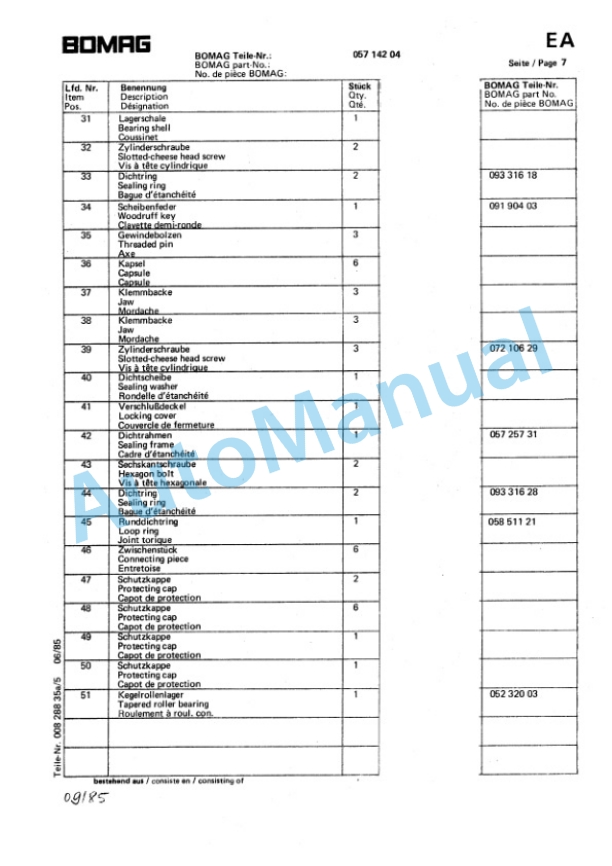 Bomag BW 213, BW 213 A Spare Parts Catalogue 00814290-2