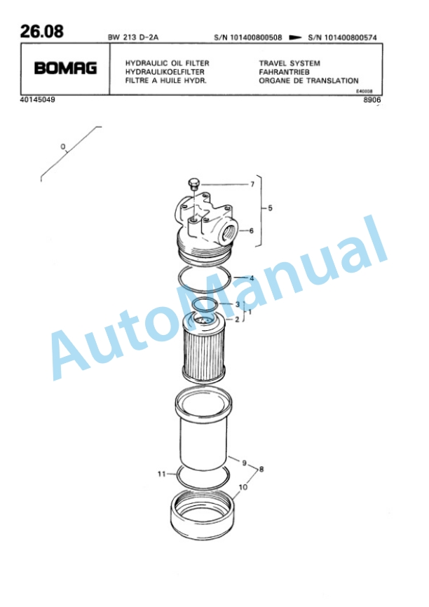 Bomag BW 213 D 2 Ampl Single Drum Wheel Drive Vibratory Roller Spare Parts Catalogue 00814209-2
