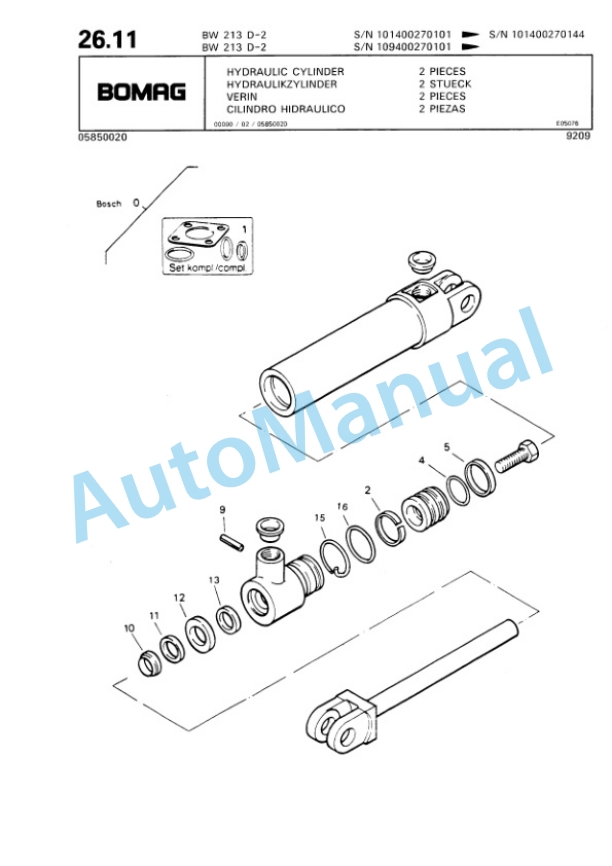 Bomag BW 213 D-2 Single Drum Wheel Drive Vibratory Roller Spare Parts Catalogue 00810627-2