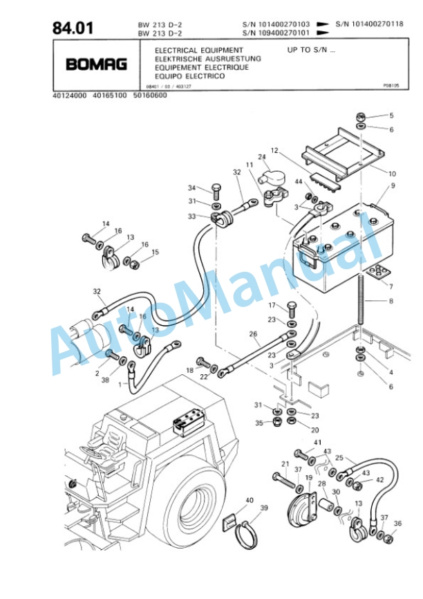 Bomag BW 213 D-2 Single Drum Wheel Drive Vibratory Roller Spare Parts Catalogue 00810627-4
