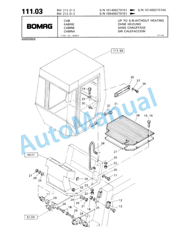 Bomag BW 213 D-2 Single Drum Wheel Drive Vibratory Roller Spare Parts Catalogue 00810627-5