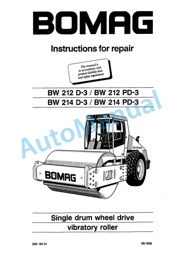 Bomag BW 213 D-3, BW 213 PD-3, BW 214 D-3, BW 214 PD-3 Single Drum Wheel Drive Repair Instructions 00819491