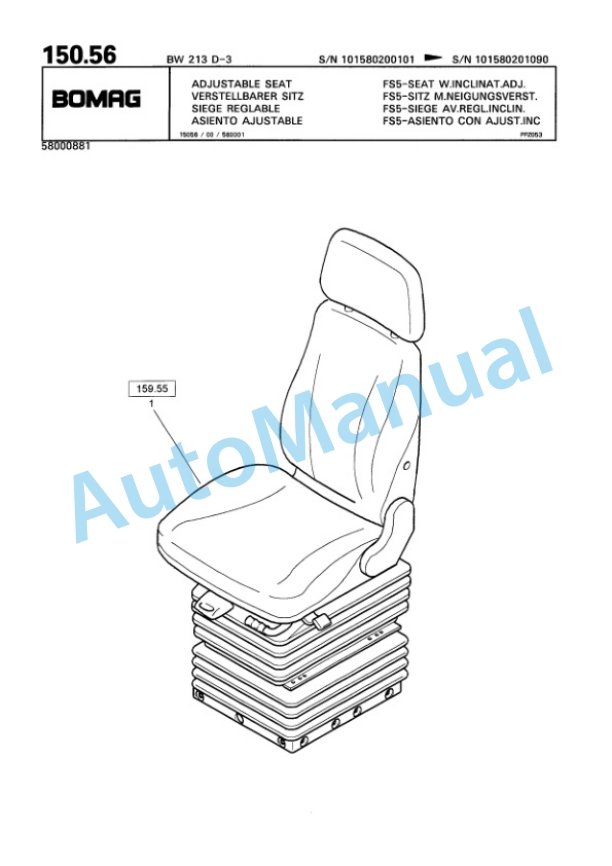 Bomag BW 213 D-3 Single Drum Wheel Drive Vibratory Roller Spare Parts Catalogue 00815320-4