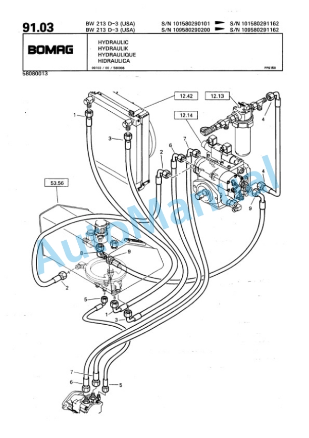 Bomag BW 213 D-3 Single Drum Wheel Drive Vibratory Roller Spare Parts Catalogue 00815329-2