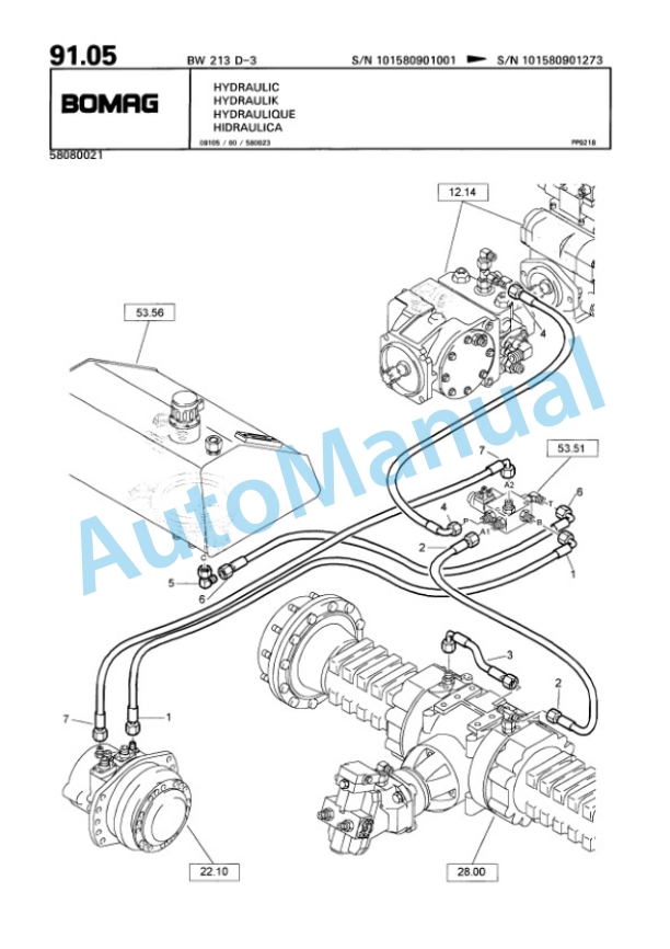 Bomag BW 213 D-3 Single Drum Wheel Drive Vibratory Roller Spare Parts Catalogue 00815390-2