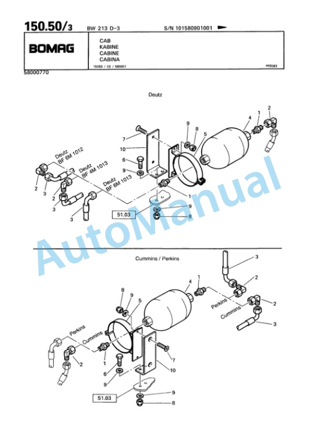 Bomag BW 213 D-3 Single Drum Wheel Drive Vibratory Roller Spare Parts Catalogue 00815390-3