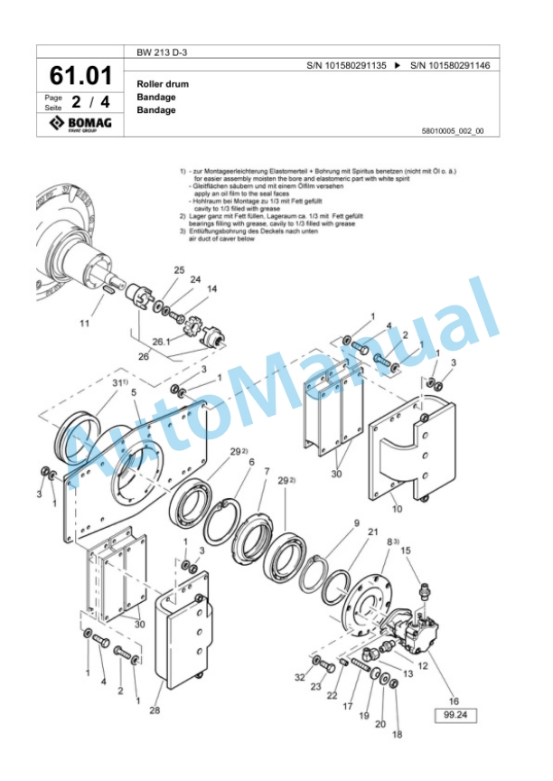 Bomag BW 213 D-3 Single Drum Wheel Drive Vibratory Roller Spare Parts Catalogue 00817522-2