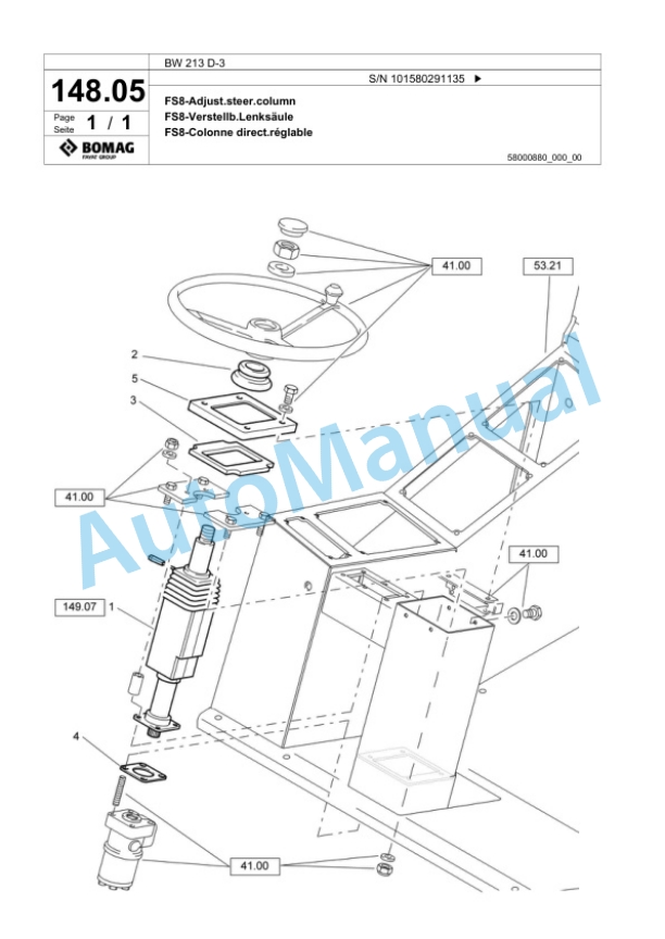 Bomag BW 213 D-3 Single Drum Wheel Drive Vibratory Roller Spare Parts Catalogue 00817522-3