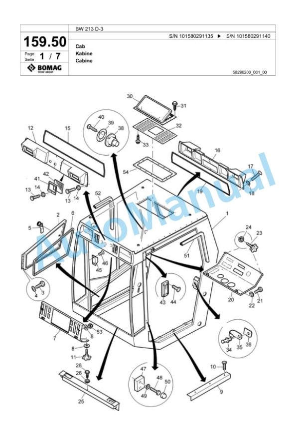 Bomag BW 213 D-3 Single Drum Wheel Drive Vibratory Roller Spare Parts Catalogue 00817522-5