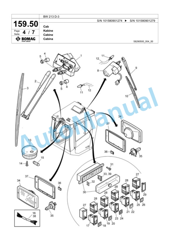 Bomag BW 213 D-3 Single Drum Wheel Drive Vibratory Roller Spare Parts Catalogue 00817523-5