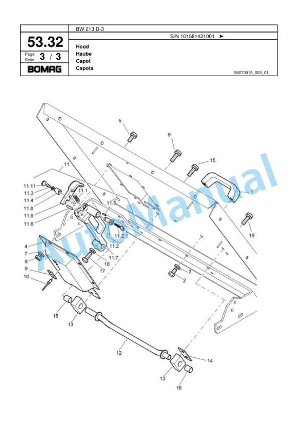 Bomag BW 213 D-3 Single Drum Wheel Drive Vibratory Roller Spare Parts Catalogue 00817588-2
